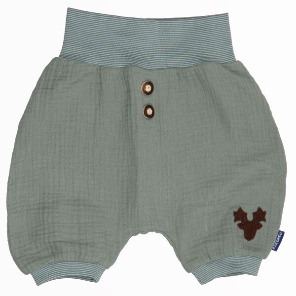 Babyshorts aus Musselin mit appliziertem Geweih, salbei