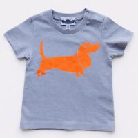 T-Shirt "Dackel" rauchblau / neonorange