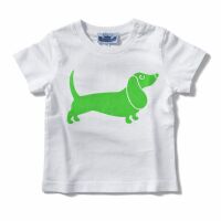 T-Shirt "Dackel" weiß / neongrün