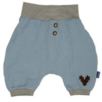 Babyshorts aus Musselin mit appliziertem Geweih, rauchblau