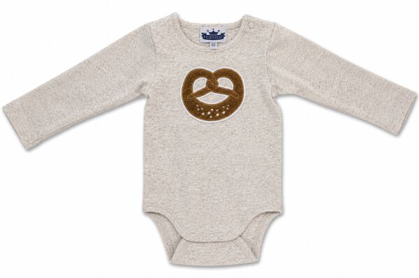 Langarm Body mit Chenille Patch "Brezel" natur
