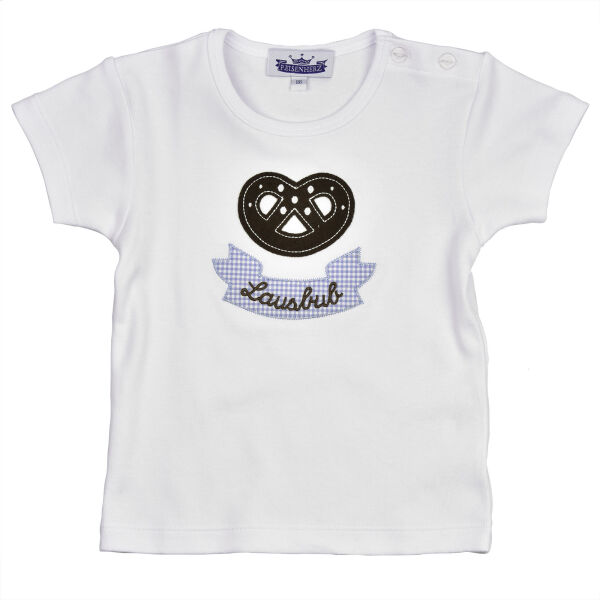 T-Shirt Motiv "Brezel" mit Stickerei "Lausbub", weiß
