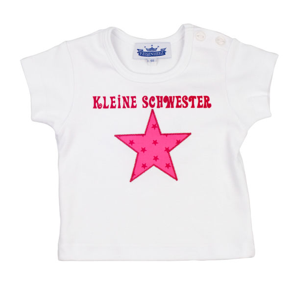 T-Shirt Motto Kleine Schwester  mit Stern, weiß