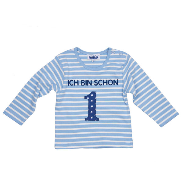 Longsleeve "Ich bin schon..." hellblau/weiß mit heller Schrift