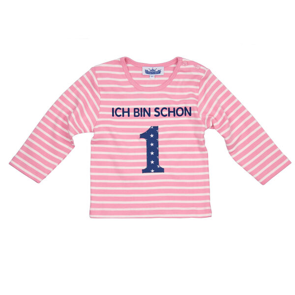Longsleeve "Ich bin schon..." rosa/weiß mit hellblauer Schrift