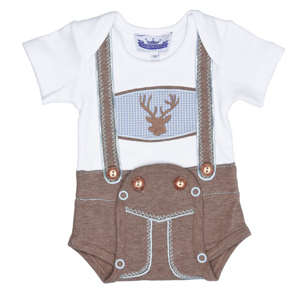 Body mit kurzem Arm "Lederhose", Hosenträger & Hirsch