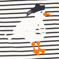 T-Shirt mit Flockprint Möwe, Ringel marine/weiß