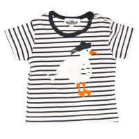 T-Shirt mit Flockprint Möwe, Ringel marine/weiß