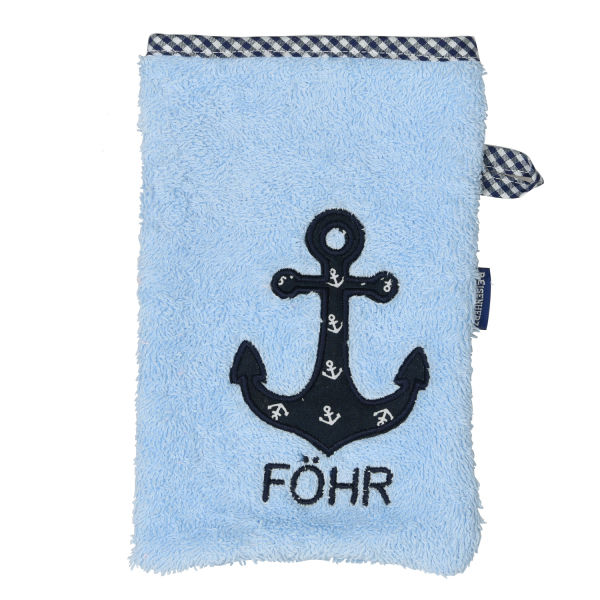 Waschhandschuh mit Motiv "Anker" personalisiert hellblau
