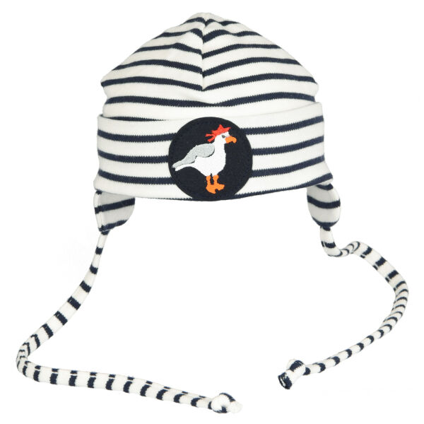 Mütze mit Ohren, Applikation Möwe, Ringel marine