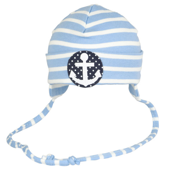 Babymütze mit Ohren Applikation Anker, hellblau/weiß
