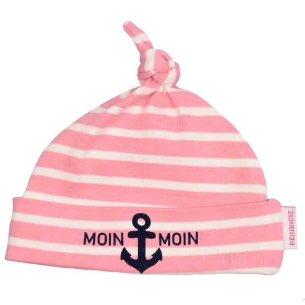 Babymütze "Moin Moin" mit Anker, rosa/weiß