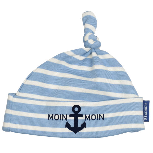 Babymütze "Moin Moin" mit Anker, hellblau/weiß