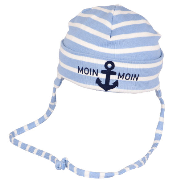 Babymütze mit Ohren "Moin Moin" mit Anker, hellblau/weiß