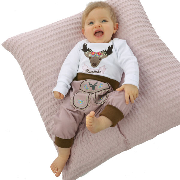 P.Eisenherz Babyhose 'LEDAHOSN' Im Lederlook - Hellgrau, Mit Hirsch-Applikation, Größe 62-92