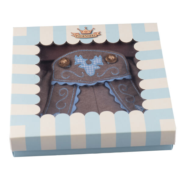 Baby Jogginghose im Lederhosen-Look mit hellblauer Stickerei inkl. Geschenkverpackung