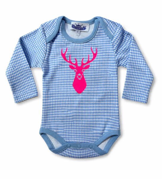 Langarm Body "Neon Hirsch" Hahnentritt/neonpink